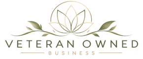 Veteran Owned Business logo with a gold leaf emblem and gray-green text