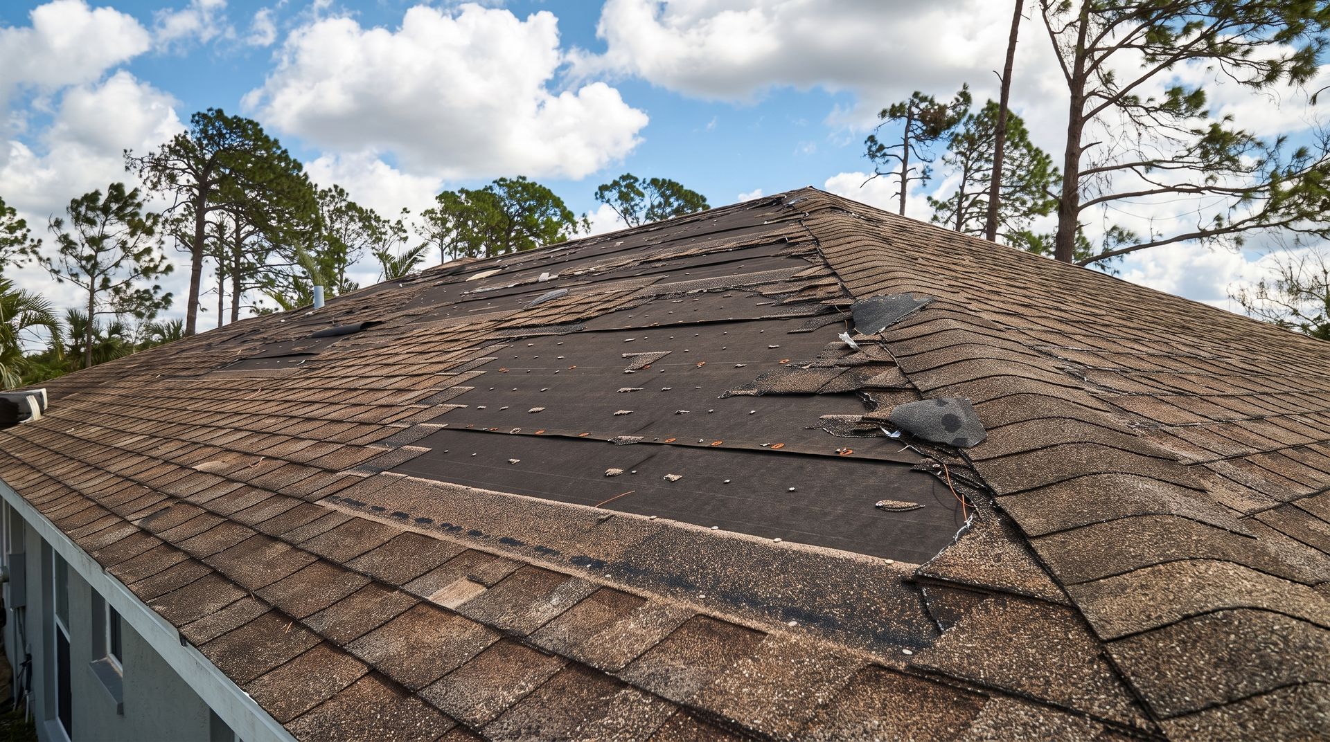 Black metal roof on a wooden house with skylights and chimney in a rural field under cloudy sky