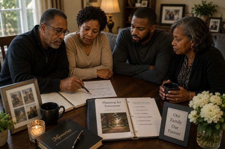 Family discussing preplanning wishes together for funeral homes in Willowick, OH