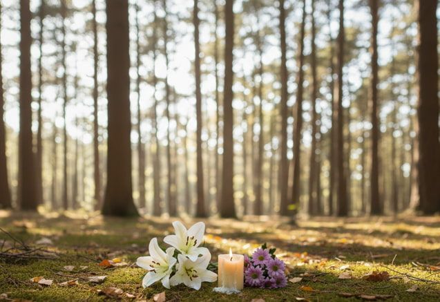Serene memorial flowers and a candle display for Wickliffe, OH funeral home and cremations