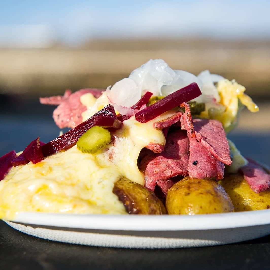 up close image of salt beef raclette
