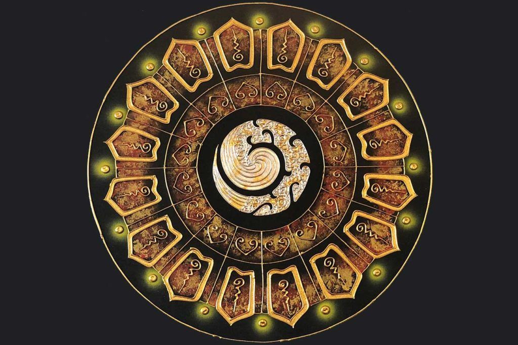 A circular design with a swirl in the middle