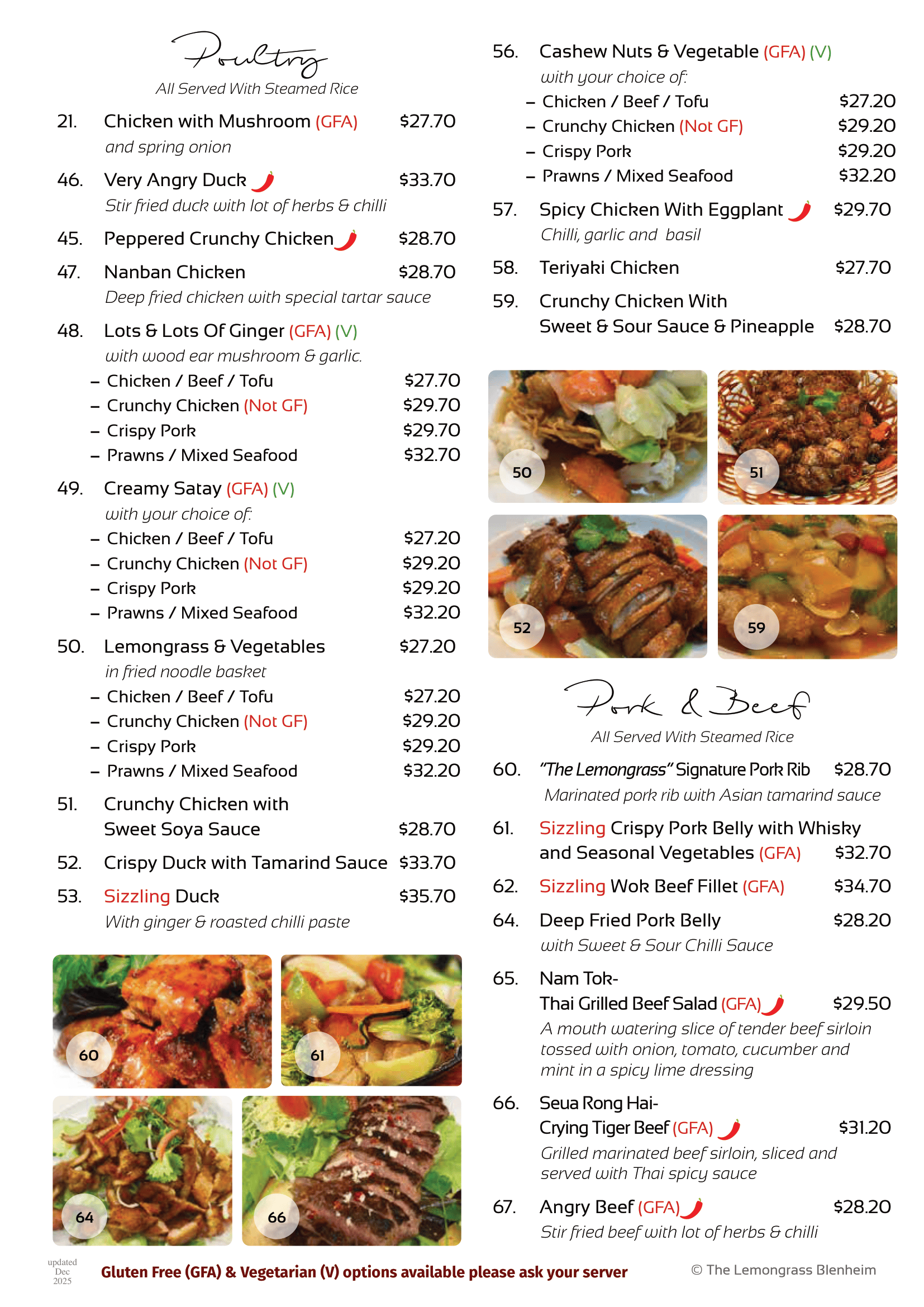 A menu for a restaurant with a variety of food on it.