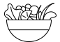 A black and white drawing of a bowl of vegetables.