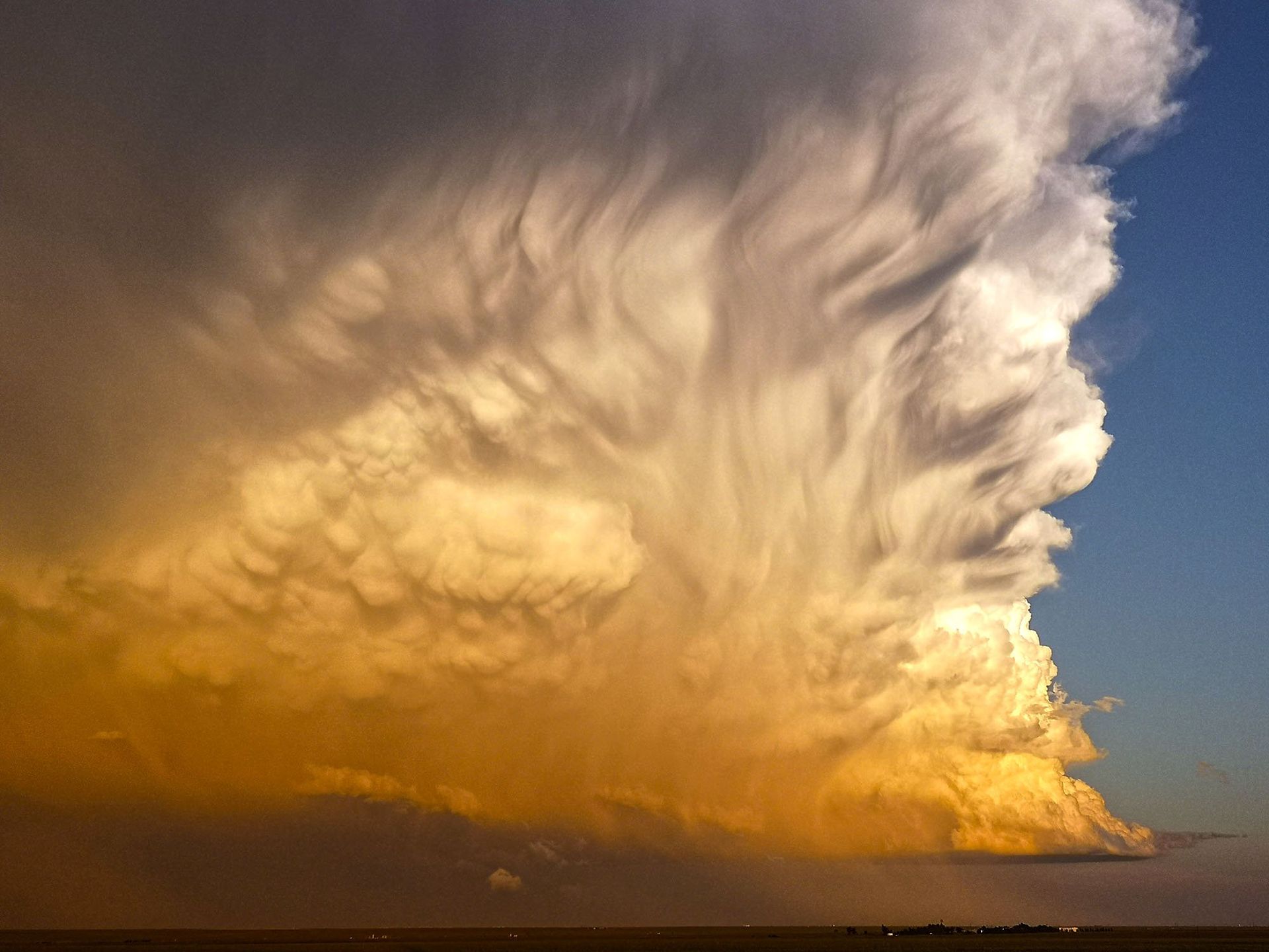 A large cloud in the sky looks like a volcano erupting.