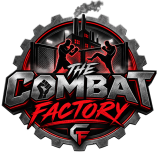 The Combat Factory logo in red, black, and gray with a gear and raised fists
