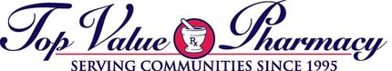 A logo for top value pharmacy serving communities since 1998