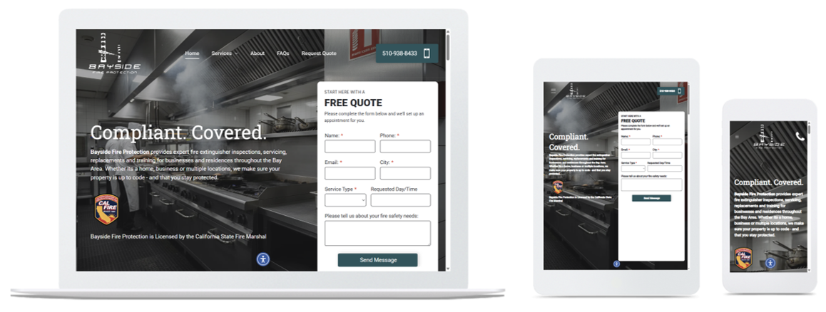 Bayside Fire Protection website across three devices