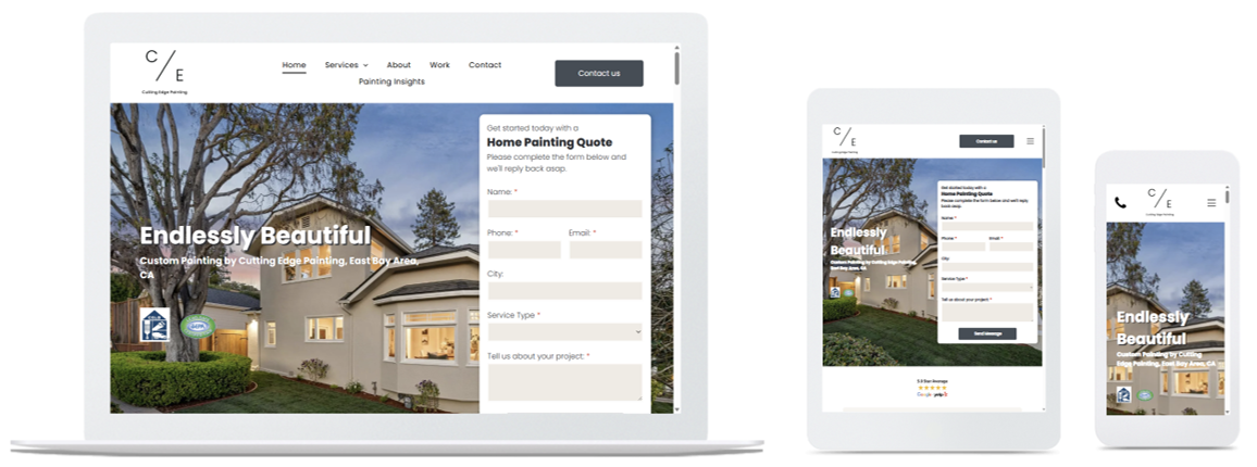 Cutting Edge Painting website across three devices