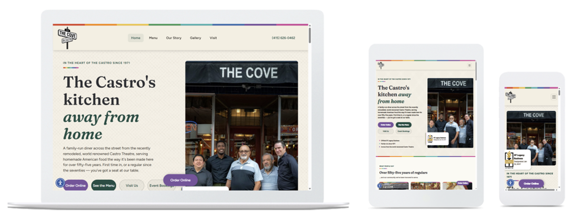 The Cove on Castro website across three devices