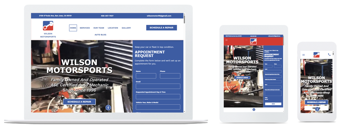 Wilson Motorsports website across three devices