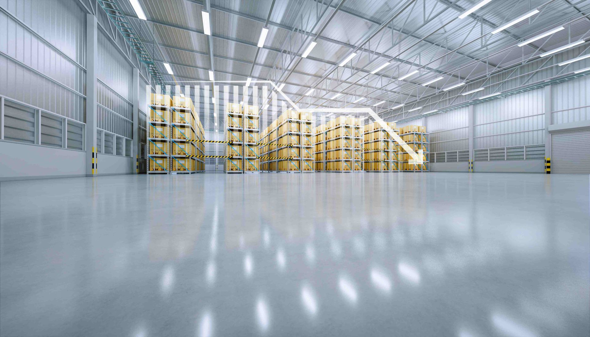 A warehouse with a coated floor
