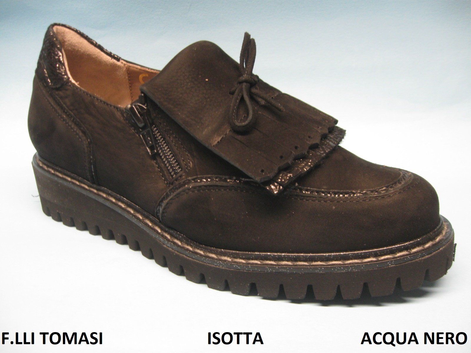 CALZATURIFICIO F.LLI TOMASI MOCASSINO INVERNALE PREDISPOSTO PER PLANTARE DONNA MODELLO ISOTTA COLORE ACQUA NERO