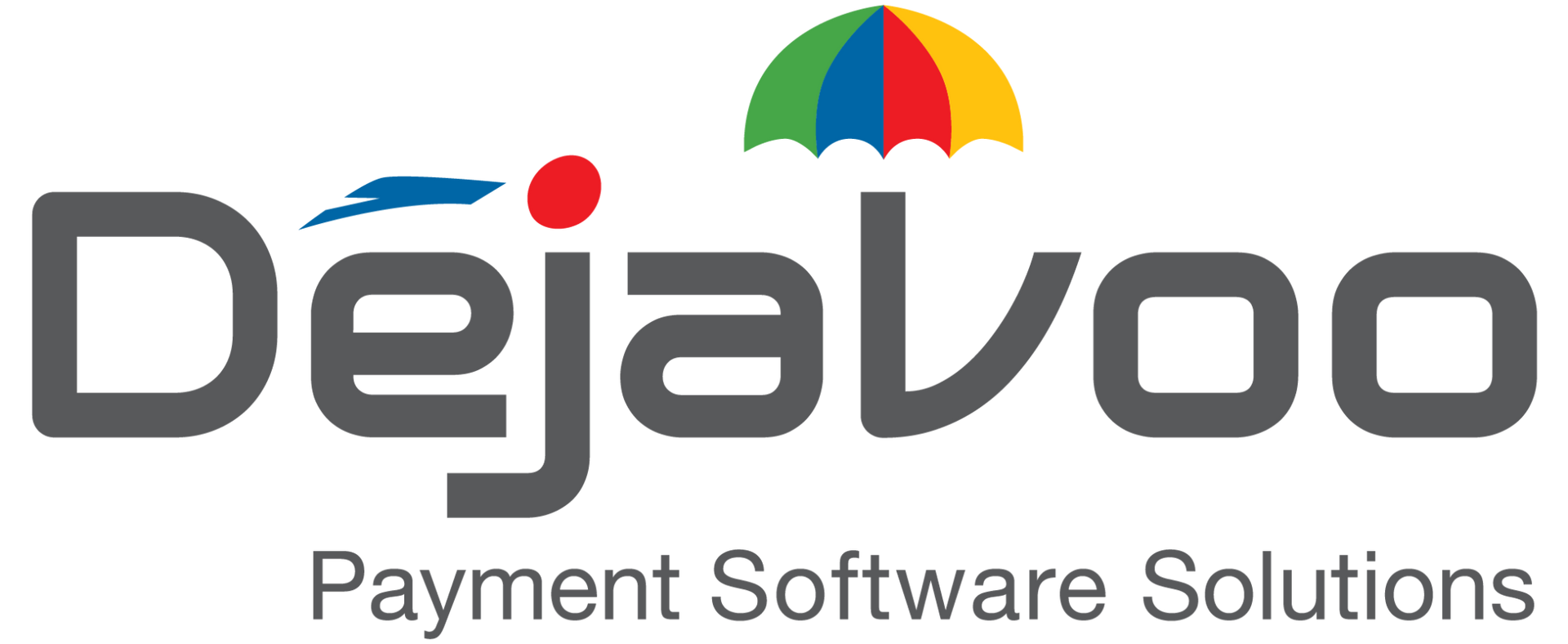 The dejaloo payment software solutions logo has a colorful umbrella on it.