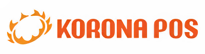The logo for korona pos is orange and has a flame in the middle.