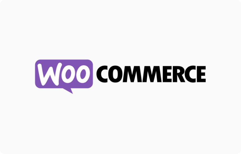 The woo commerce logo is purple and black on a white background.