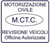Sign for “Motorizzazione Civile M.C.T.C. Revisione Veicoli” in blue text on white background