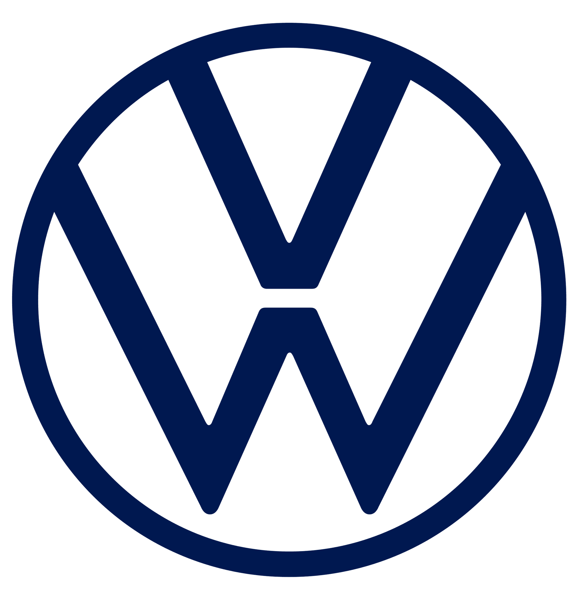 Logo Volkswagen blu con iniziali VW stilizzate all'interno di un cerchio