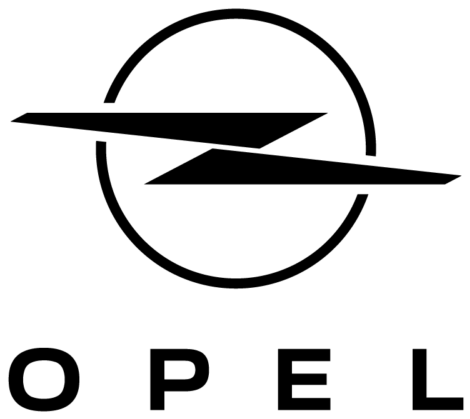 Logo Opel in nero con emblema circolare e la scritta