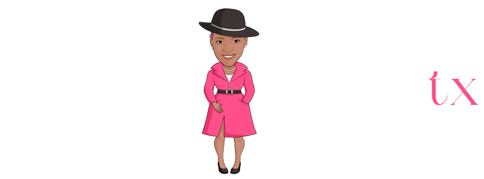 Woman in a pink coat and black hat. 