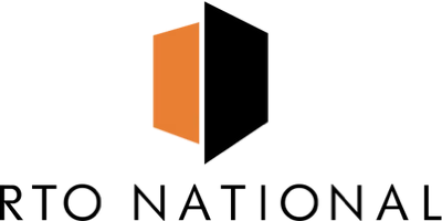 Logo of RTO National: a black and orange geometric shape with the words 