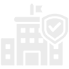 Gray outline icon of a building with a shield checkmark, suggesting security or safety.