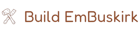 Logo reading &ldquo;Build EmBuskirk&rdquo; with a small crossed tools icon on the left, in brown text on a light background