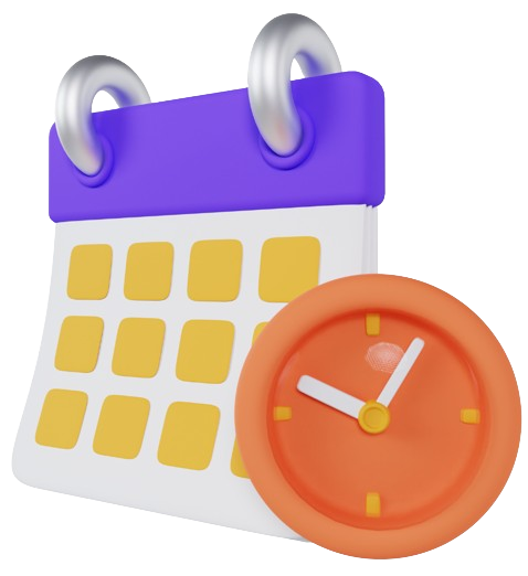 A cartoon illustration of a calendar and a clock