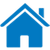 A blue house with a white roof and chimney on a white background.