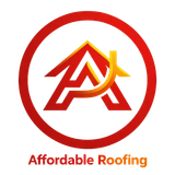 Affordable Roofing logo: red circular emblem with stylized red and yellow roof initials.