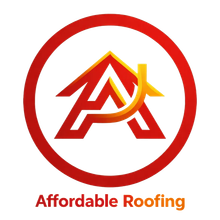 Affordable Roofing logo: red circular emblem with stylized red and yellow roof initials.