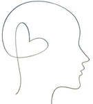 A drawing of a person 's head with a heart in it.