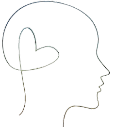 A drawing of a person 's head with a heart in it.