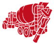 Red silhouette of a cement truck.