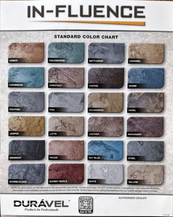 Duravel IN-FLUENCE standard color chart with multiple textured sample swatches