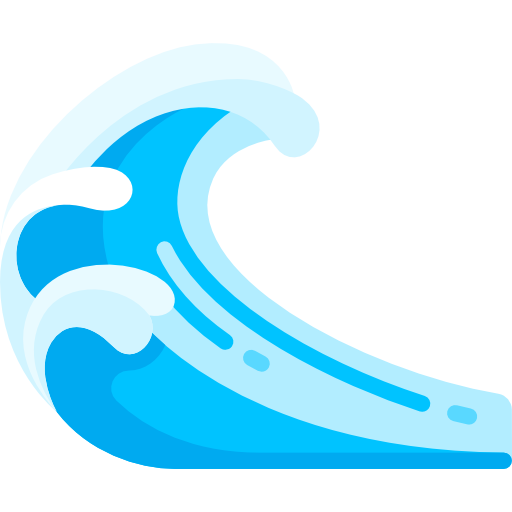 Blue ocean wave icon with white foam on a light background