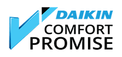 The daikin comfort promise logo is blue and black on a white background.