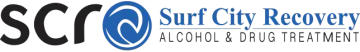 Logo for Surf City Recovery: "scr" in black, a blue wave graphic, and text "Surf City Recovery, ALCOHOL & DRUG TREATMENT."