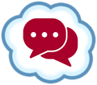 Red chat bubble icons inside a light blue cloud outline