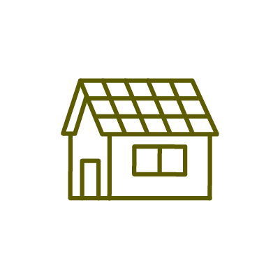 Un dessin au trait d'une maison avec des panneaux solaires sur le toit.