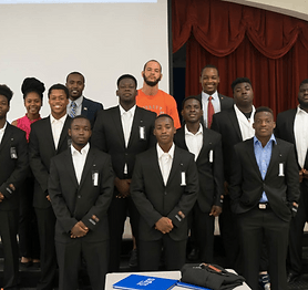 Group of young men in black suits