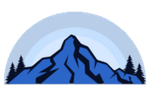 A blue mountain with trees on the side of it