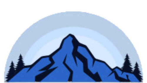 A blue mountain with trees on the side of it