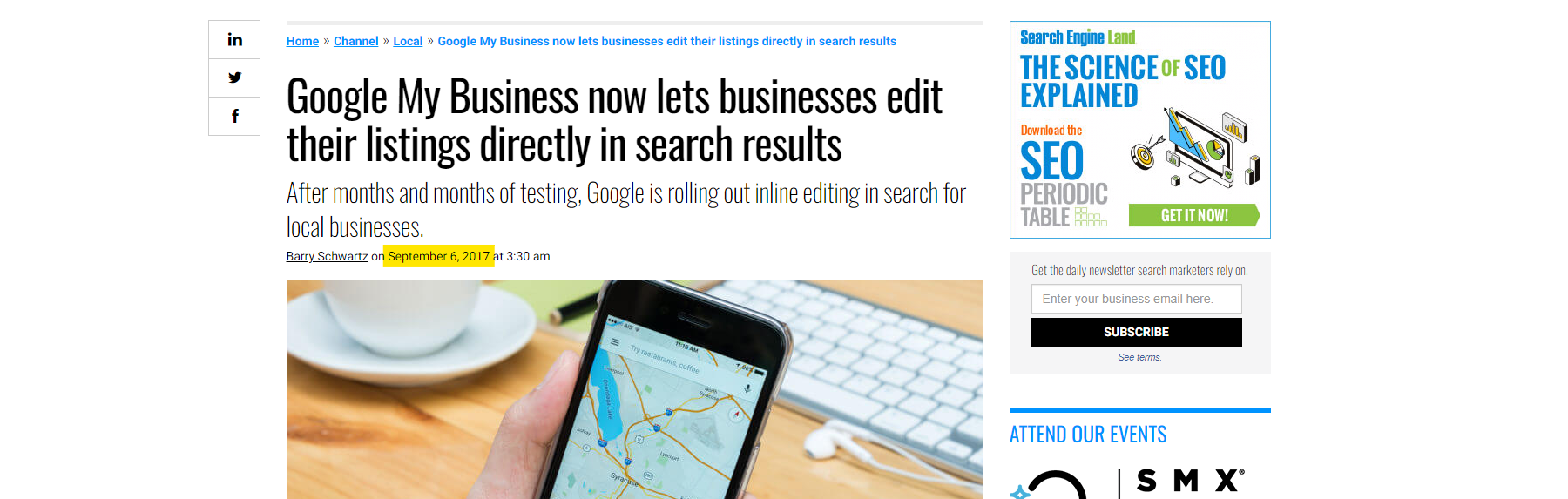 Screen shot of Search Engine Land blog 2017