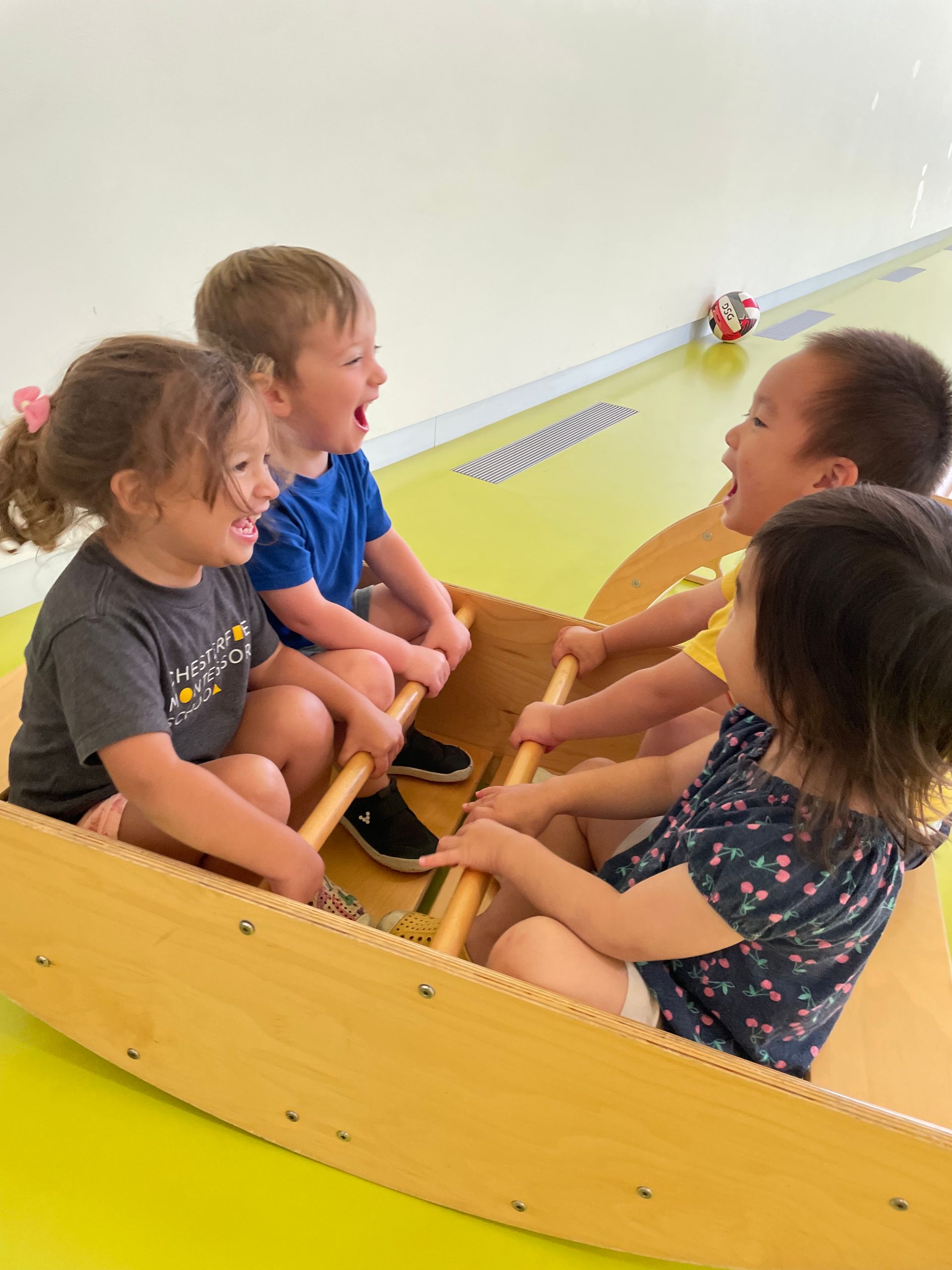 Children laughing.