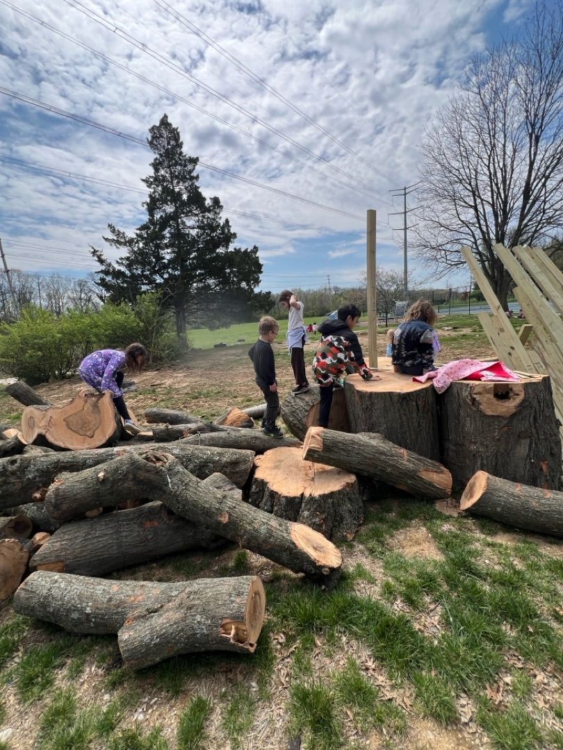 Elementary students explore the naturescape.