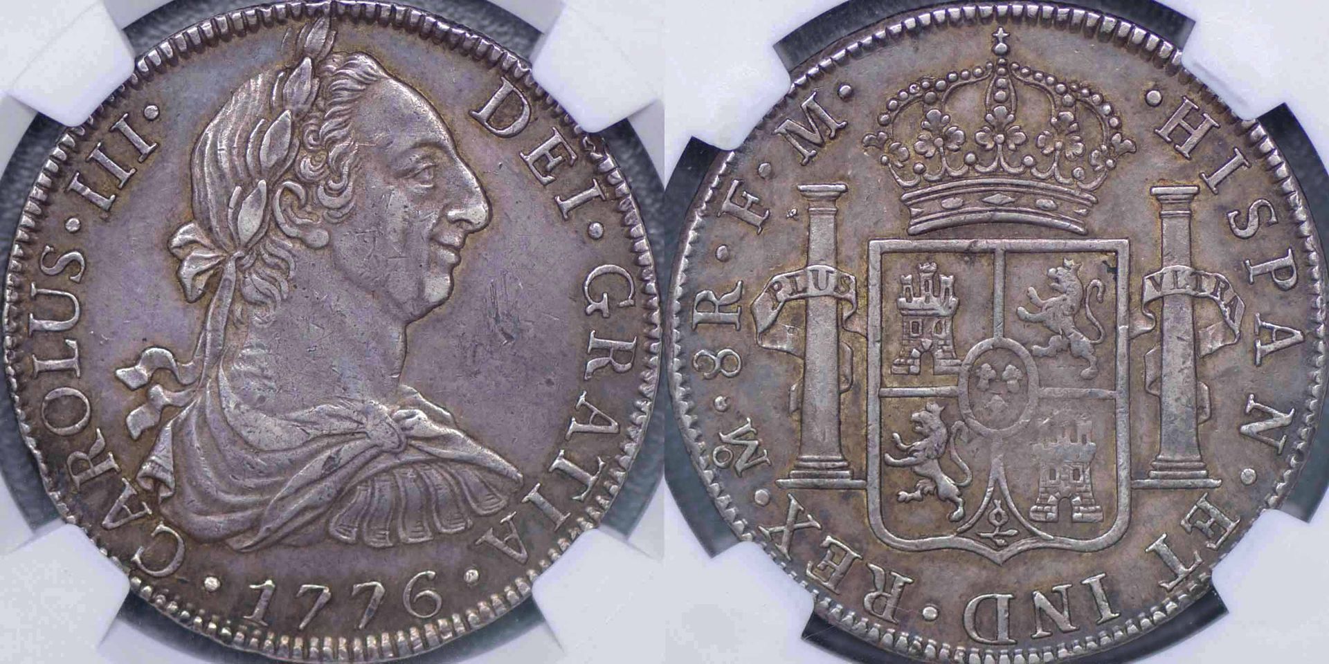 1776 Spanish 3 Reales silver coin featuring King Charles III – obverse and reverse views shown in certified holder