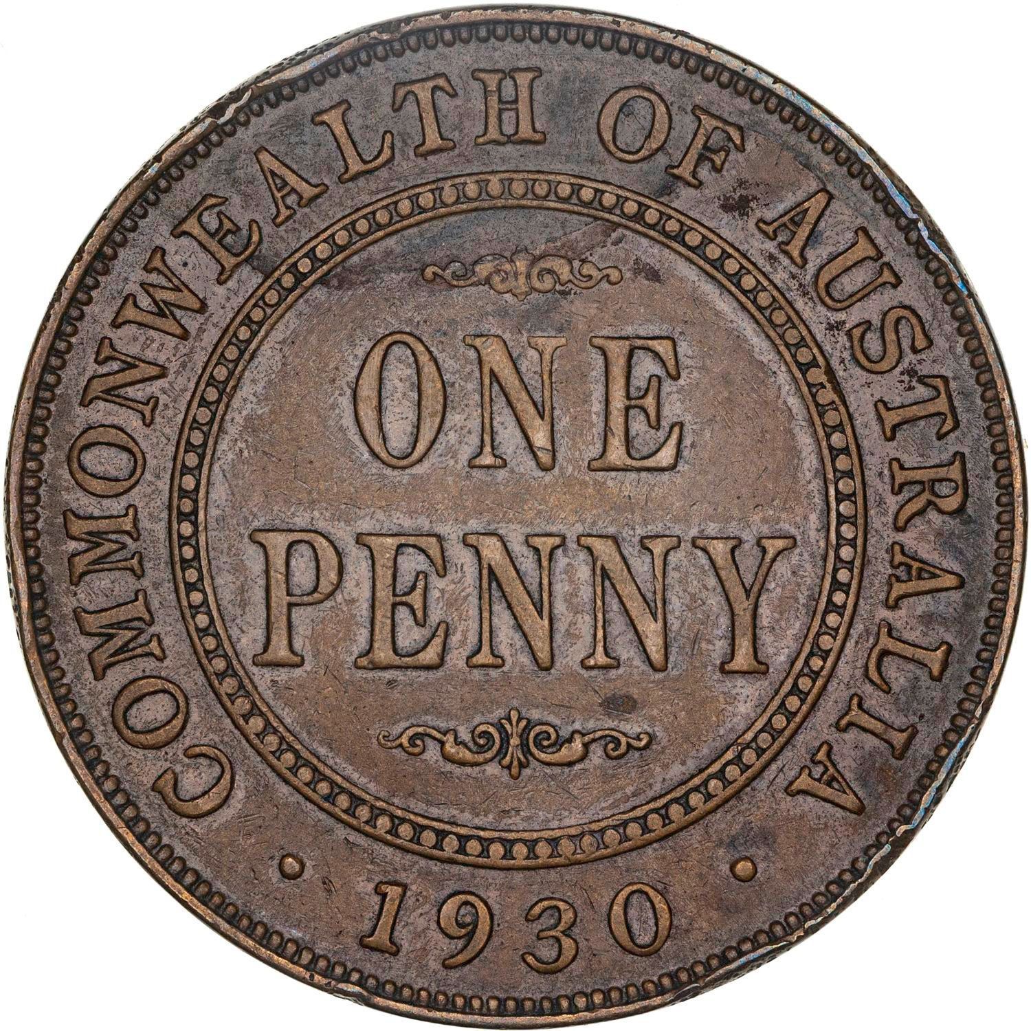 Rare 1930 Australian Penny – Commonwealth of Australia one penny coin, highly sought after by collectors