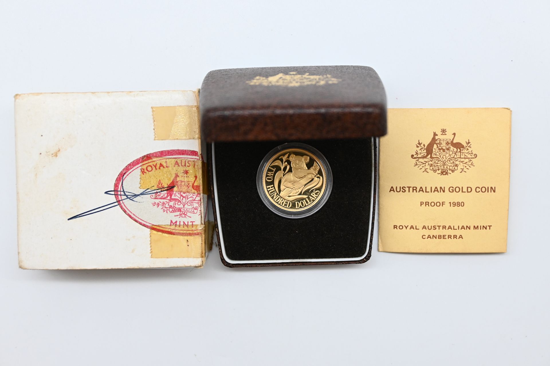 1980 Koala $200 gold proof coin in its presentation case with outer box and certificate, Lot 201 at Copeland Roberts Auction 021