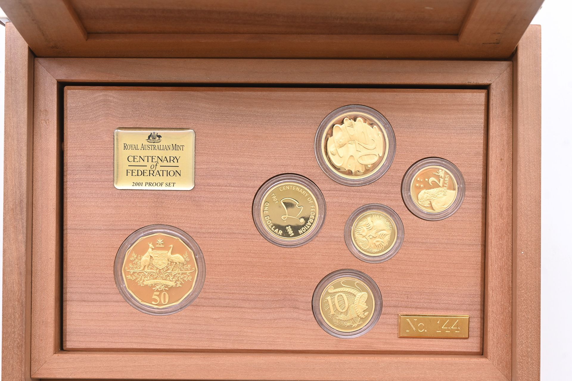 2001 Royal Australian Mint Centenary of Federation gold proof coin set in its timber presentation case, Lot 120 at Copeland Roberts Auction 020